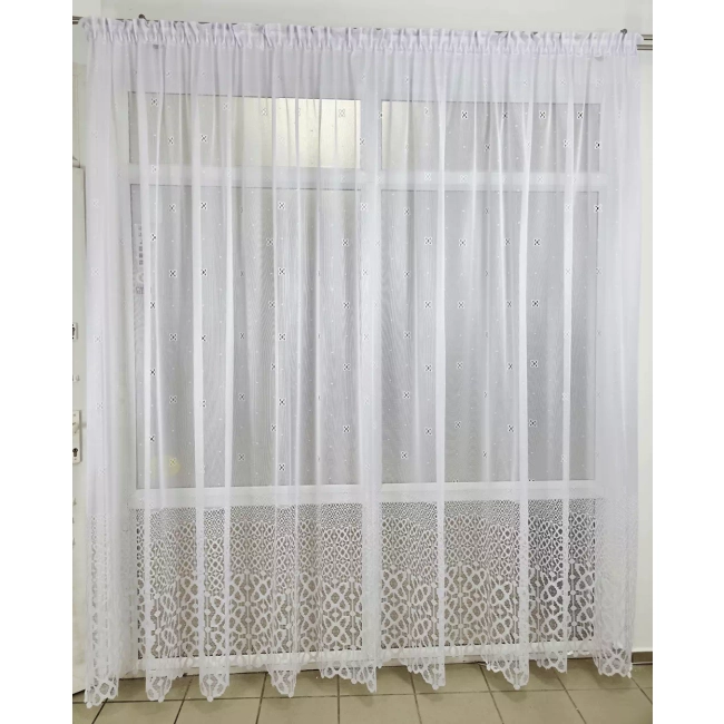 Firana żakardowa Magda - Firana do salonu, pokoju, na okno balkonowe z szerokim pasem 70 cm